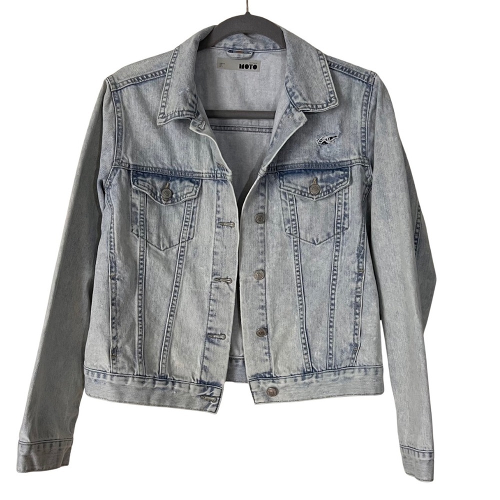 Topshop Moto Distressed double pocket Jean Jacket, size 8 - Picture 1 of 10